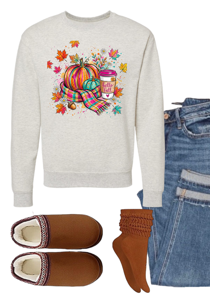 Colorful Hello Fall Graphic Crewneck Sweatshirt