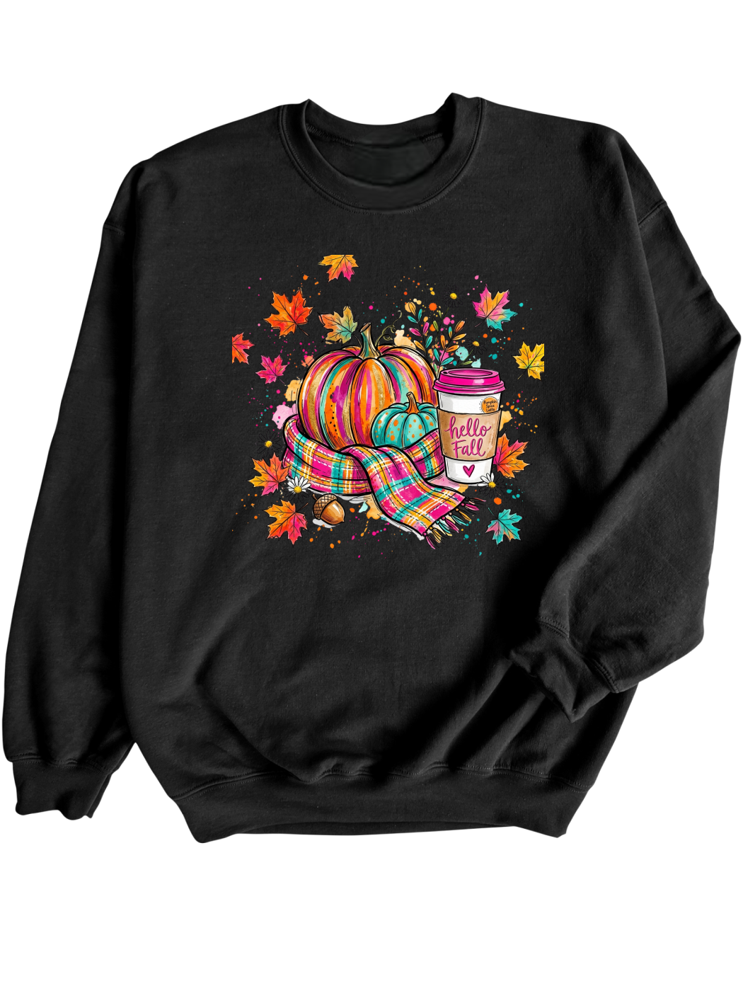 Colorful Hello Fall Graphic Crewneck Sweatshirt