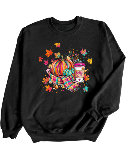 Colorful Hello Fall Graphic Crewneck Sweatshirt