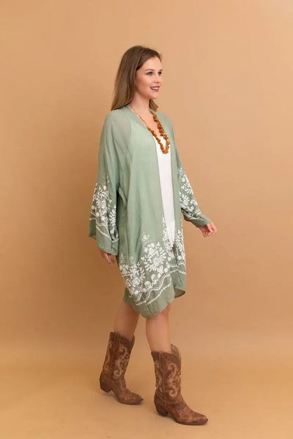 Embroidered Floral Vine Kimono – Elegant and Lightweight