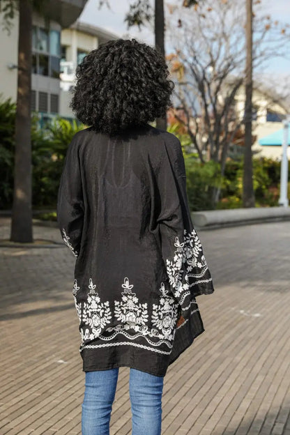 Embroidered Floral Vine Kimono – Elegant and Lightweight