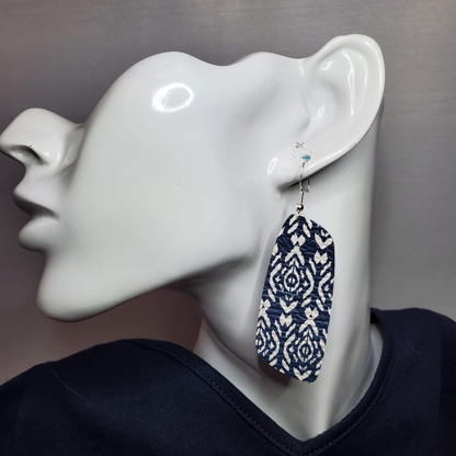 Navy Shibori Boho Leather Earrings