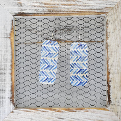 Blue Broken Chevron Cork/Leather Earrings