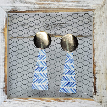 Blue Broken Chevron Cork/Leather Earrings