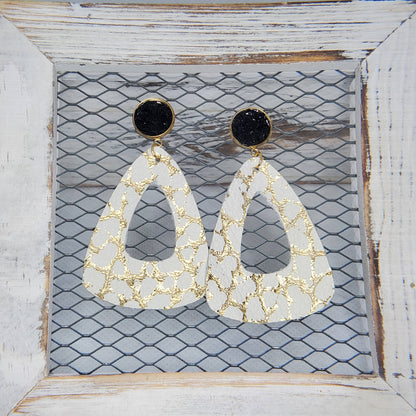 Metallic Gold and Ivory Leather Earrings