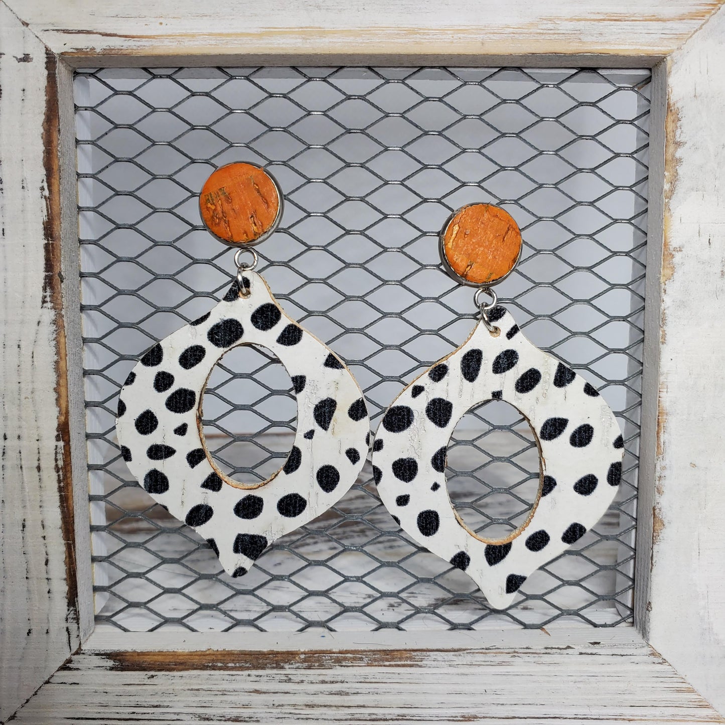 Dalmatian Cork/Leather Earrings