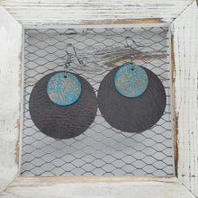 Load image into Gallery viewer, Crackle Bronze on Turquoise Leather Earrings
