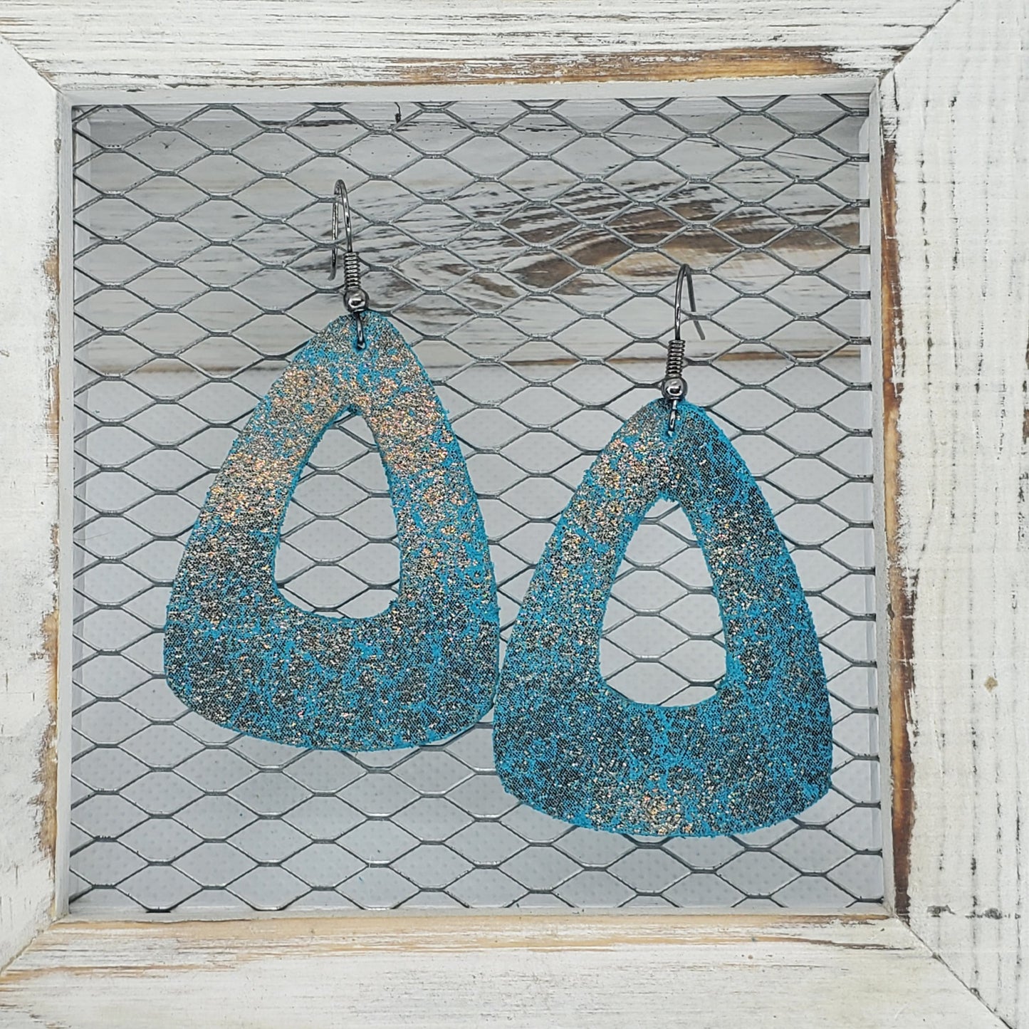 Crackle Bronze on Turquoise Leather Earrings