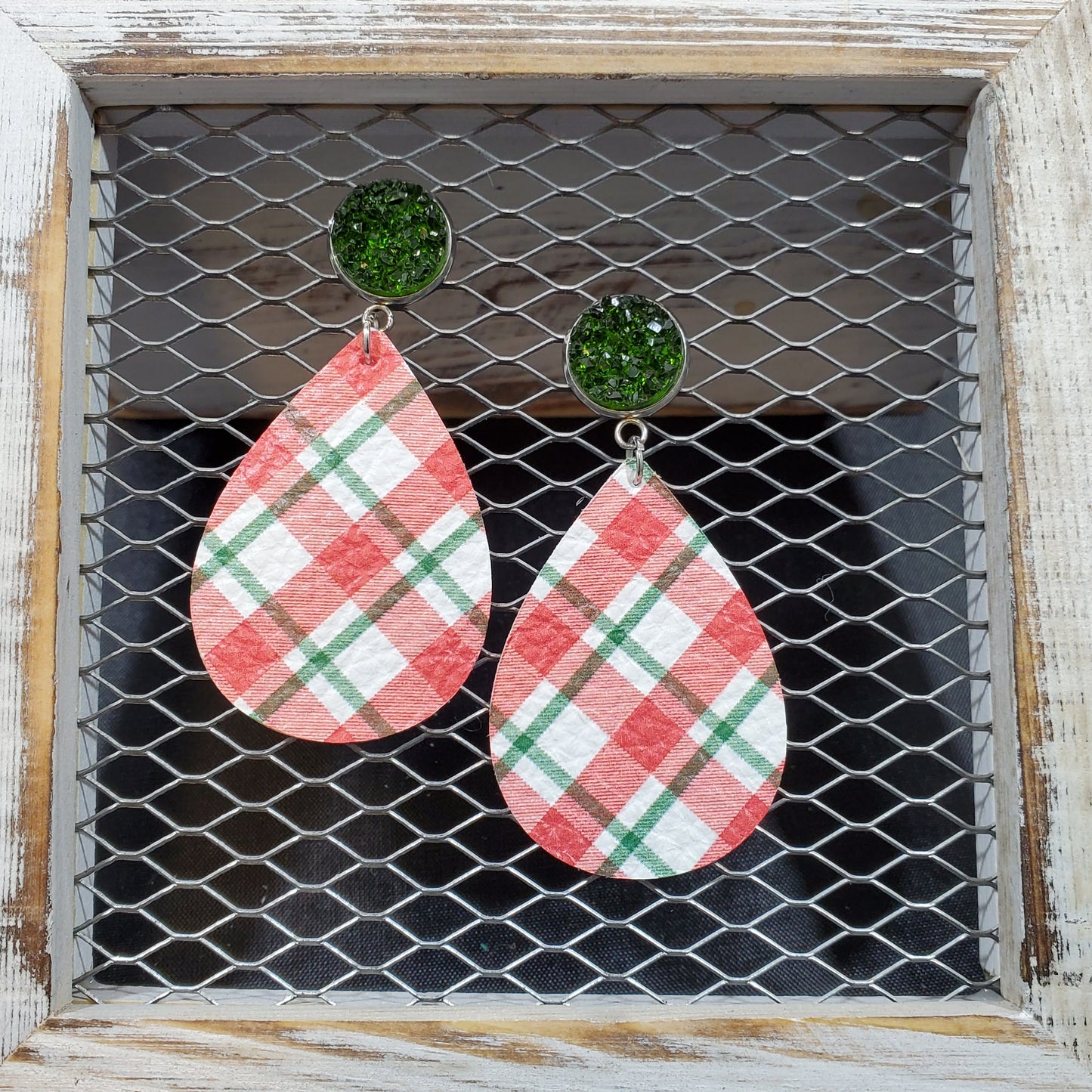 Christmas Plaid Leather Earrings