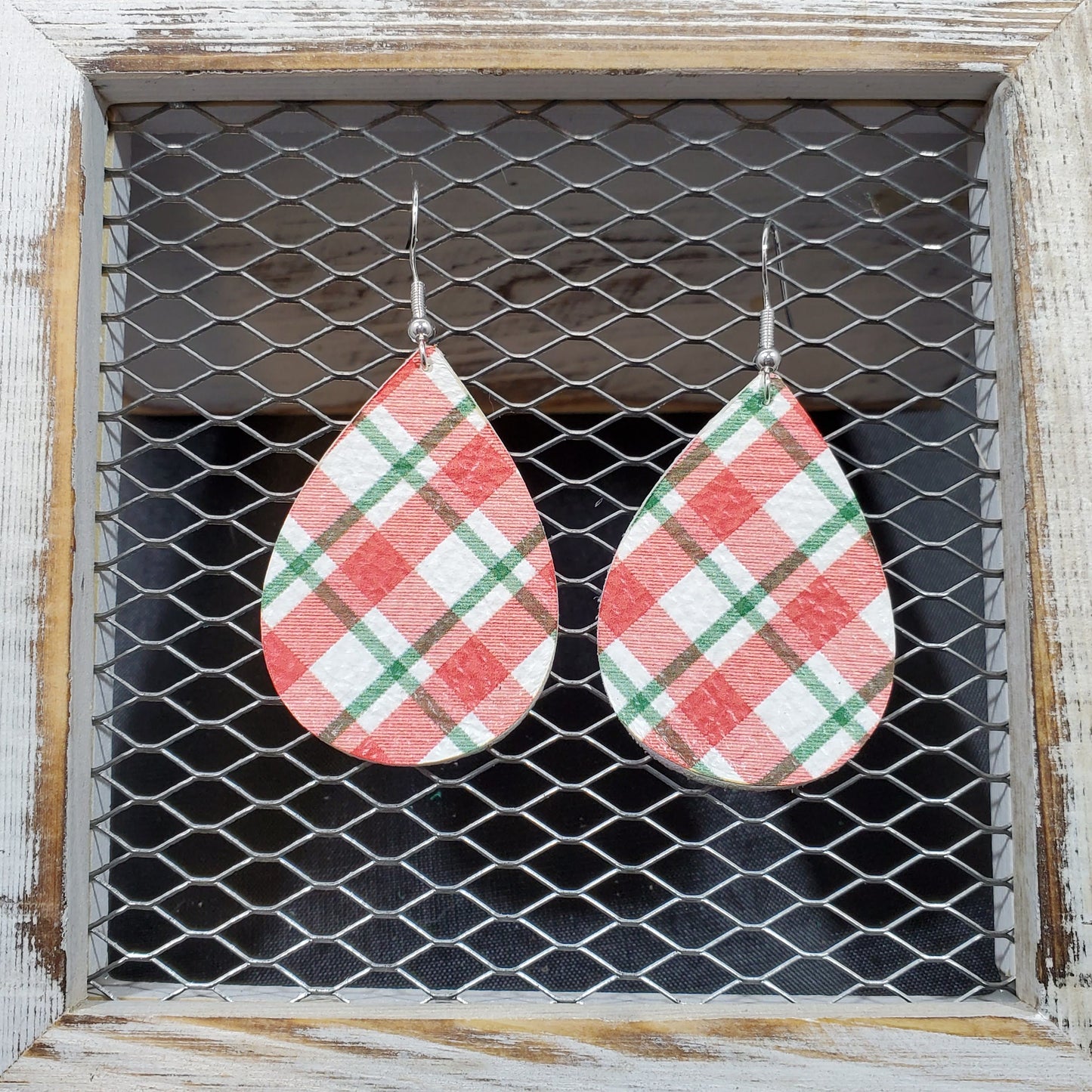 Christmas Plaid Leather Earrings