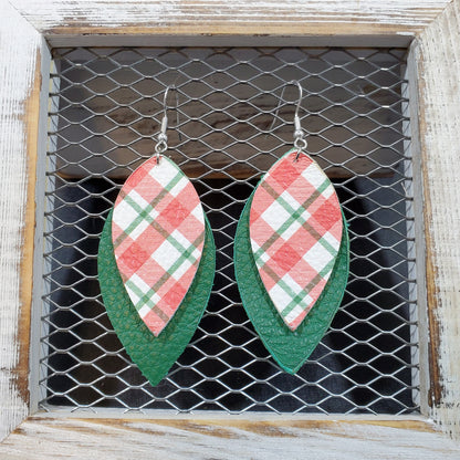 Christmas Plaid Leather Earrings