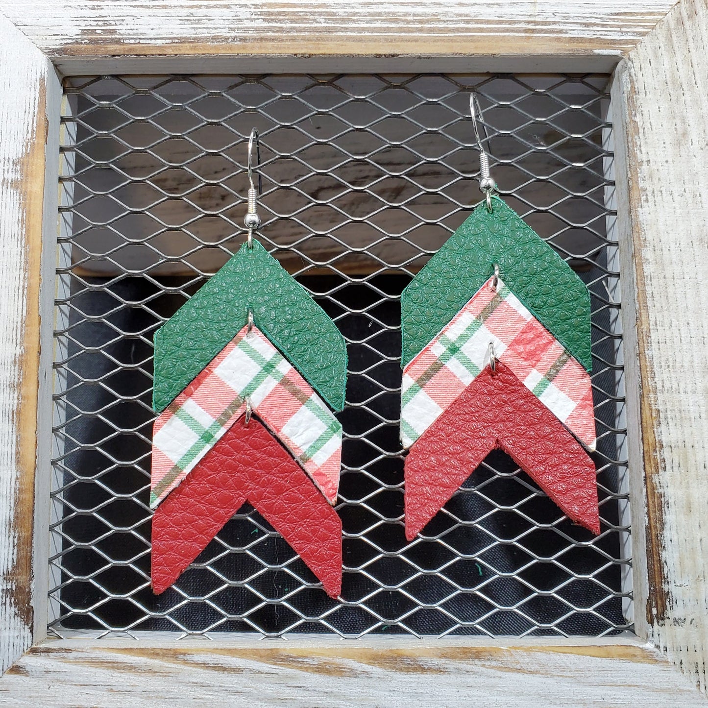 Christmas Plaid Leather Earrings