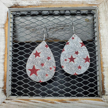 Load image into Gallery viewer, Red Stars &amp; Silver Glitter Leather Earrings
