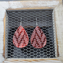 Load image into Gallery viewer, Chevron Metallic Red with Grey Leather Earrings
