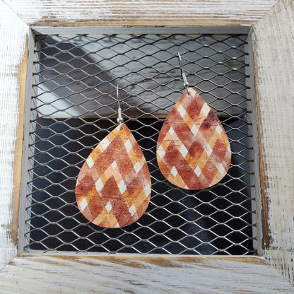 Autumn Cinnamon Plaid Leather Earrings