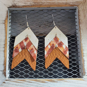Autumn Cinnamon Plaid Leather Earrings
