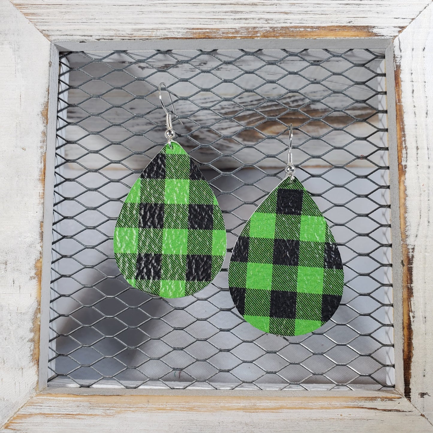 Buffalo Plaid-Green/Black Leather Earrings