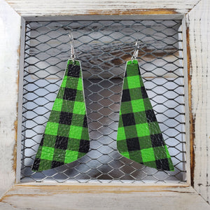 Buffalo Plaid-Green/Black Leather Earrings