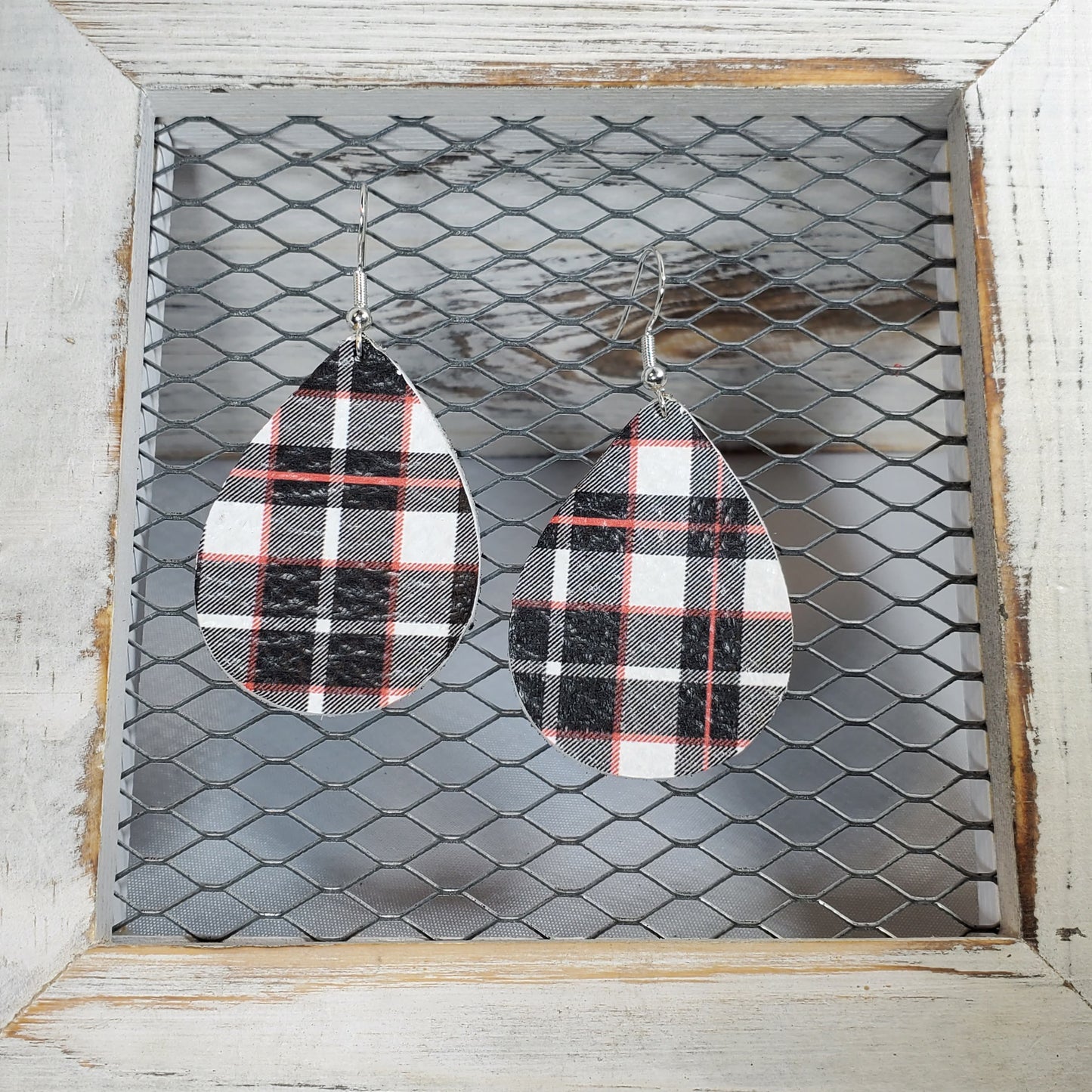 Plaid Leather Earrings