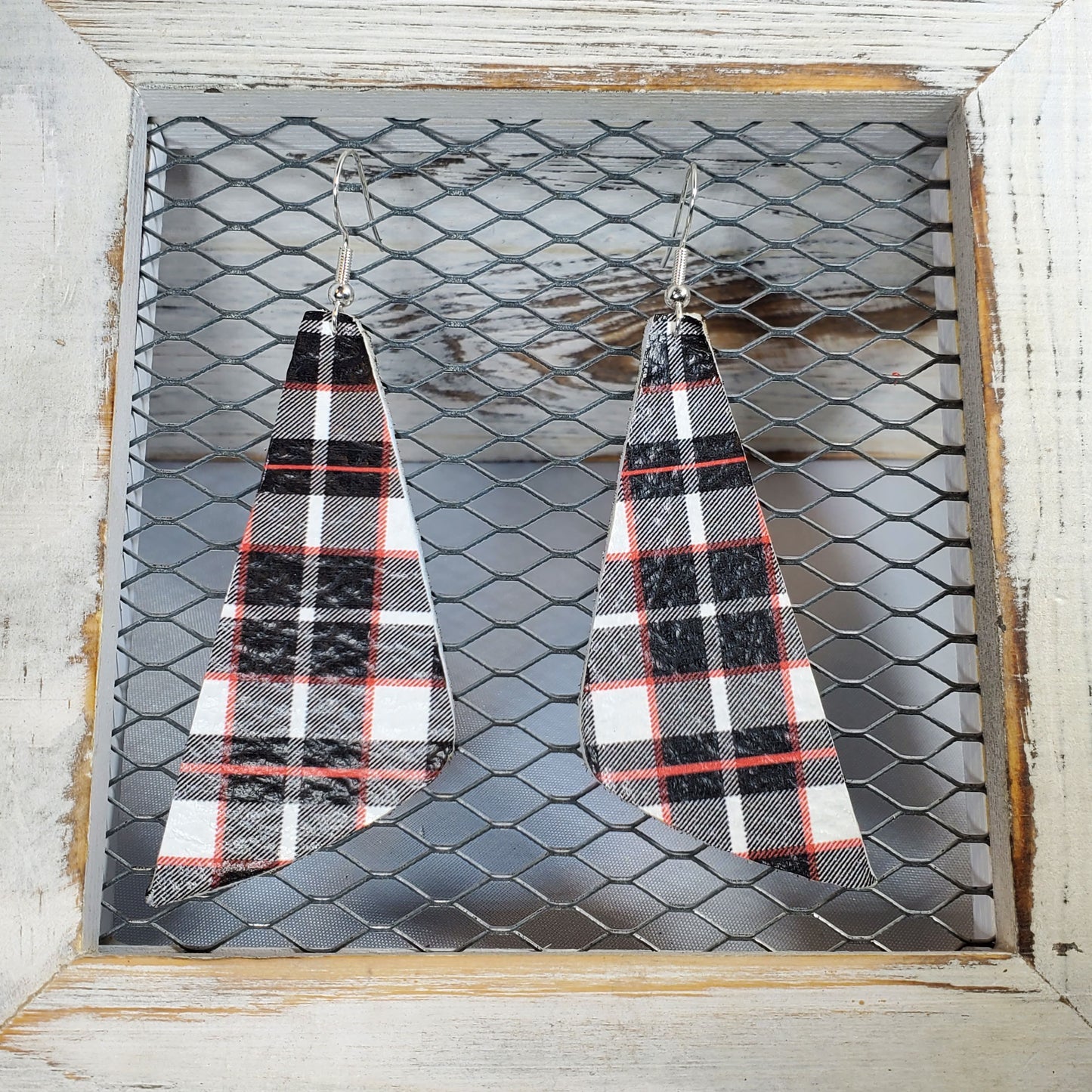 Plaid Leather Earrings