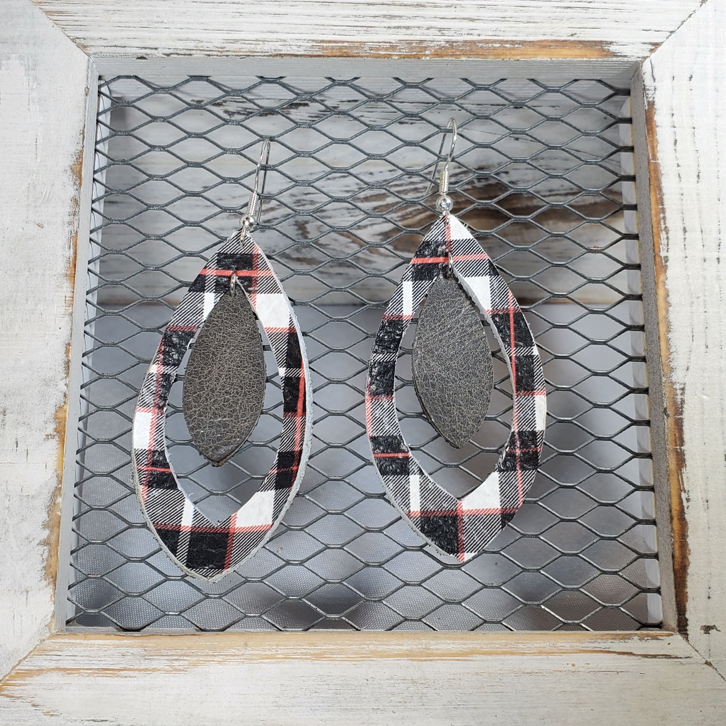 Plaid Leather Earrings