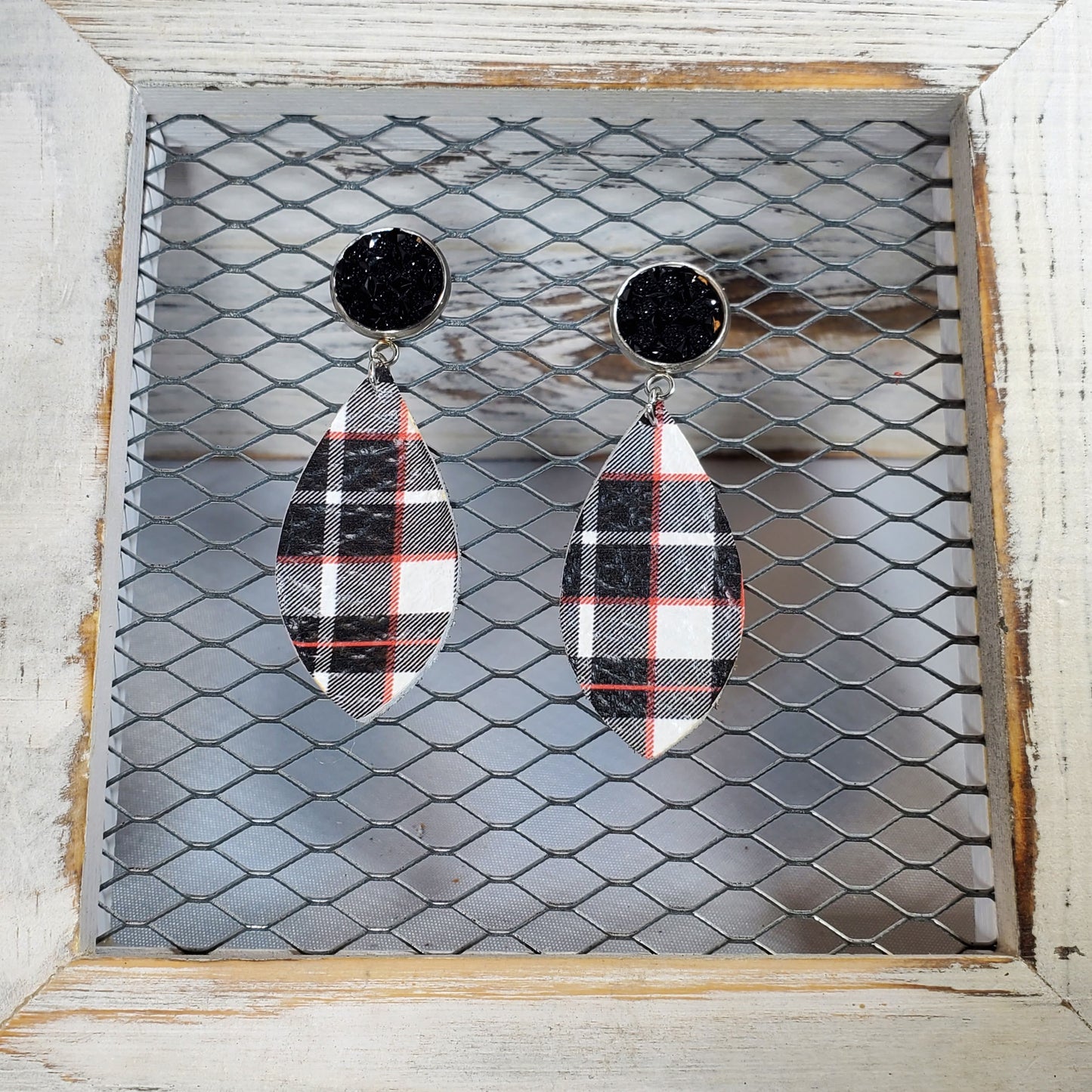 Plaid Leather Earrings