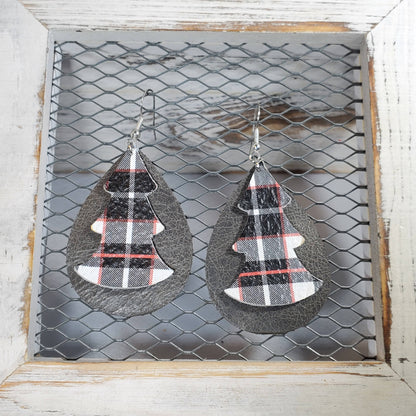 Plaid Leather Earrings