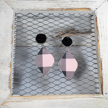 Load image into Gallery viewer, Buffalo Plaid-Pink/Black Leather Earrings
