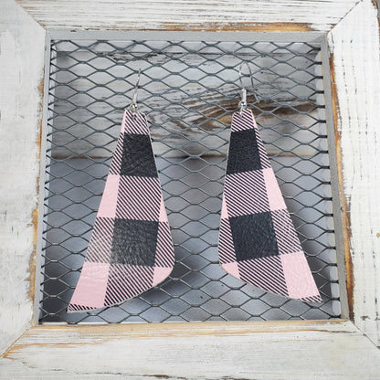 Buffalo Plaid-Pink/Black Leather Earrings