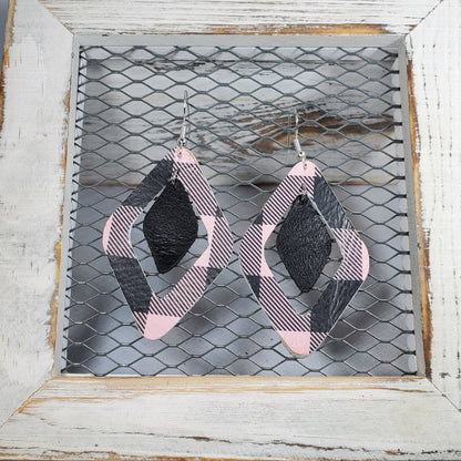 Buffalo Plaid-Pink/Black Leather Earrings