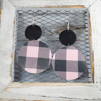 Buffalo Plaid-Pink/Black Leather Earrings