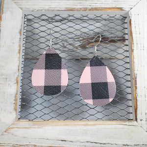 Buffalo Plaid-Pink/Black Leather Earrings