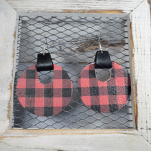 Load image into Gallery viewer, Buffalo Plaid-Red/Black Leather Earrings
