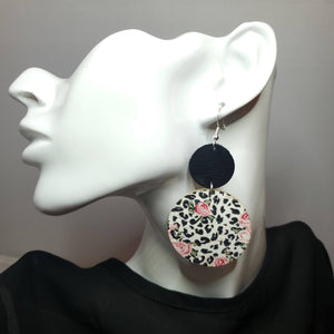 Rose Over Leopard Cork/Leather Earrings