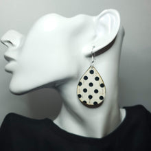 Load image into Gallery viewer, Vintage White w/Black Polka Dot Cork/Leather Earrings
