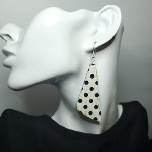 Vintage White w/Black Polka Dot Cork/Leather Earrings
