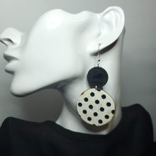 Load image into Gallery viewer, Vintage White w/Black Polka Dot Cork/Leather Earrings
