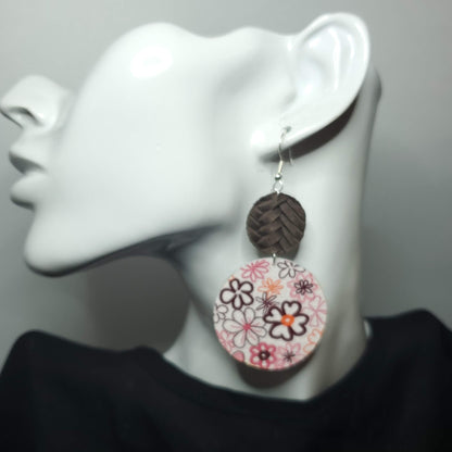 Pink Pansies Leather Earrings