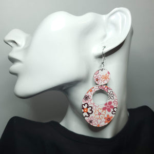 Pink Pansies Leather Earrings