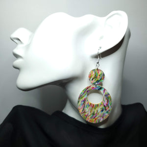 Psychedelic Rainbow Cork/Leather Earrings