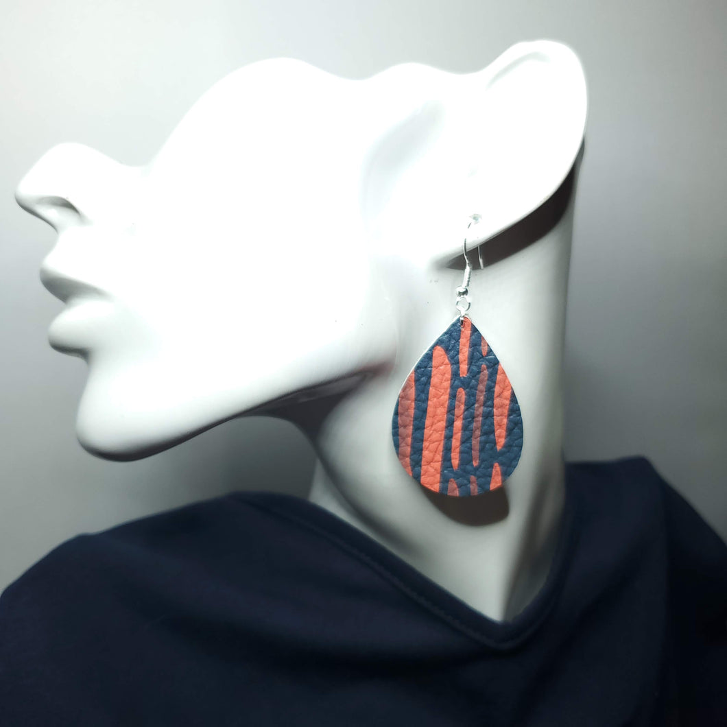 Red and Navy Stiletto Leather Earrings