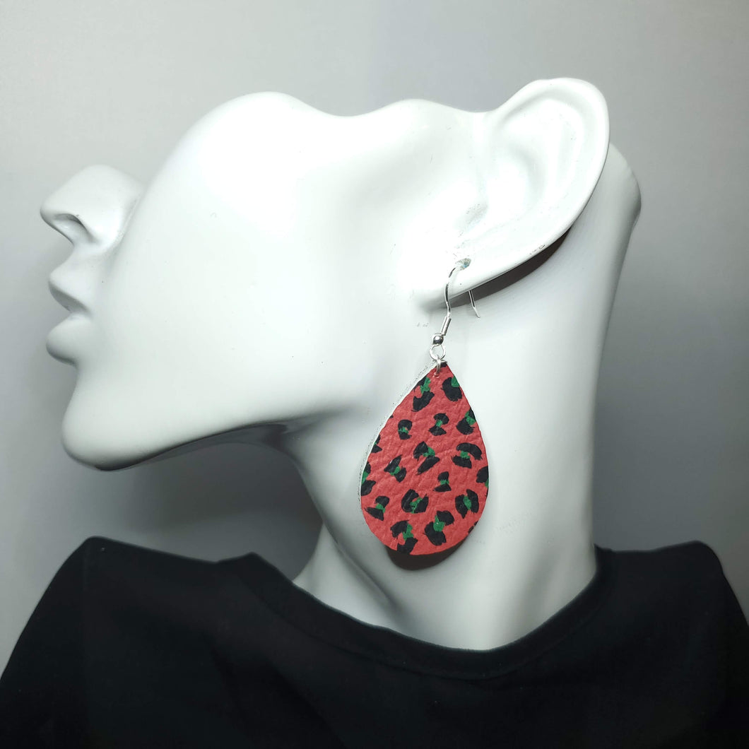 Christmas Leopard Leather Earrings
