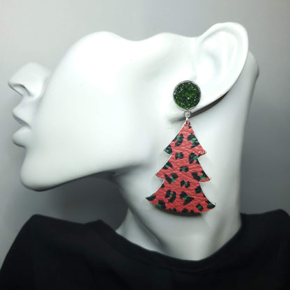 Christmas Leopard Leather Earrings