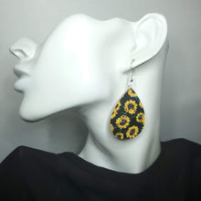Load image into Gallery viewer, Sunflower on Black Leather Earrings
