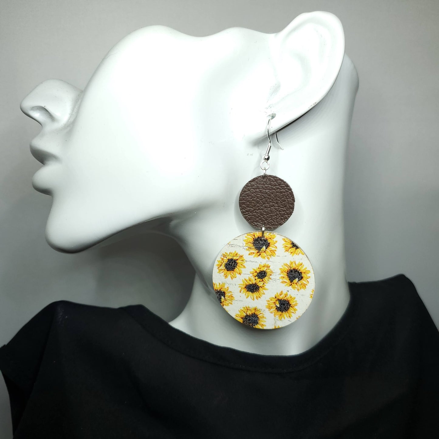 Sunflower Cork/Leather Earrings
