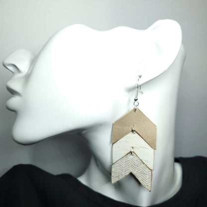 Tan Broken Chevron Cork/Leather Earrings