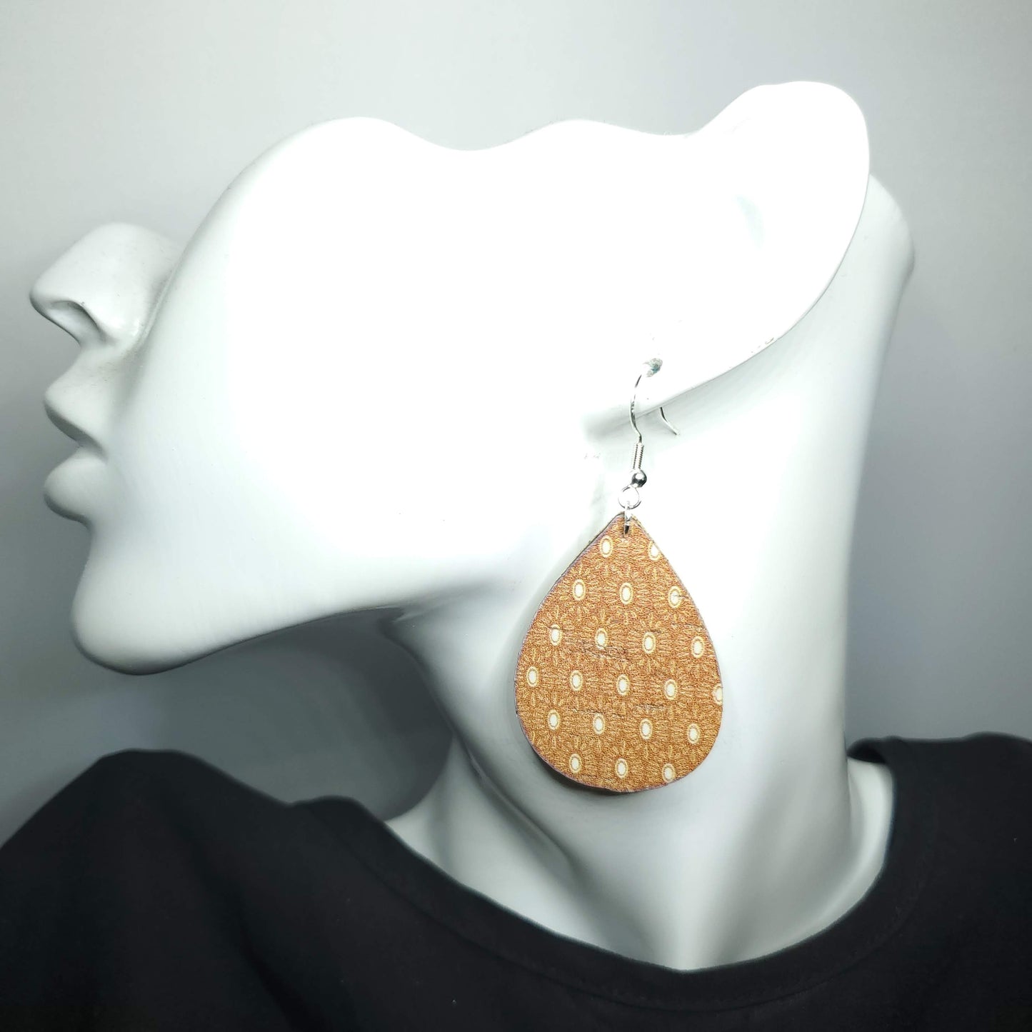 Boho Crest on Burnt Mustard Leather Earrings