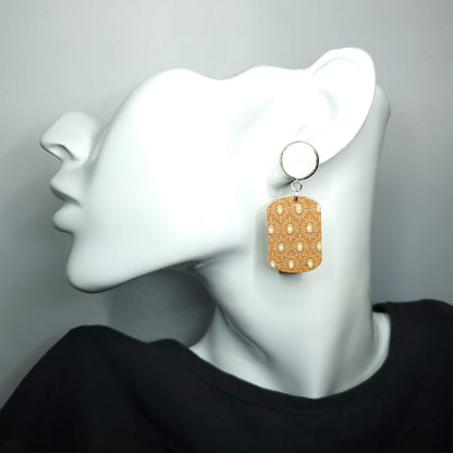 Boho Crest on Burnt Mustard Leather Earrings