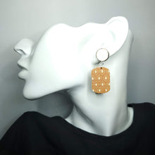 Load image into Gallery viewer, Boho Crest on Burnt Mustard Leather Earrings
