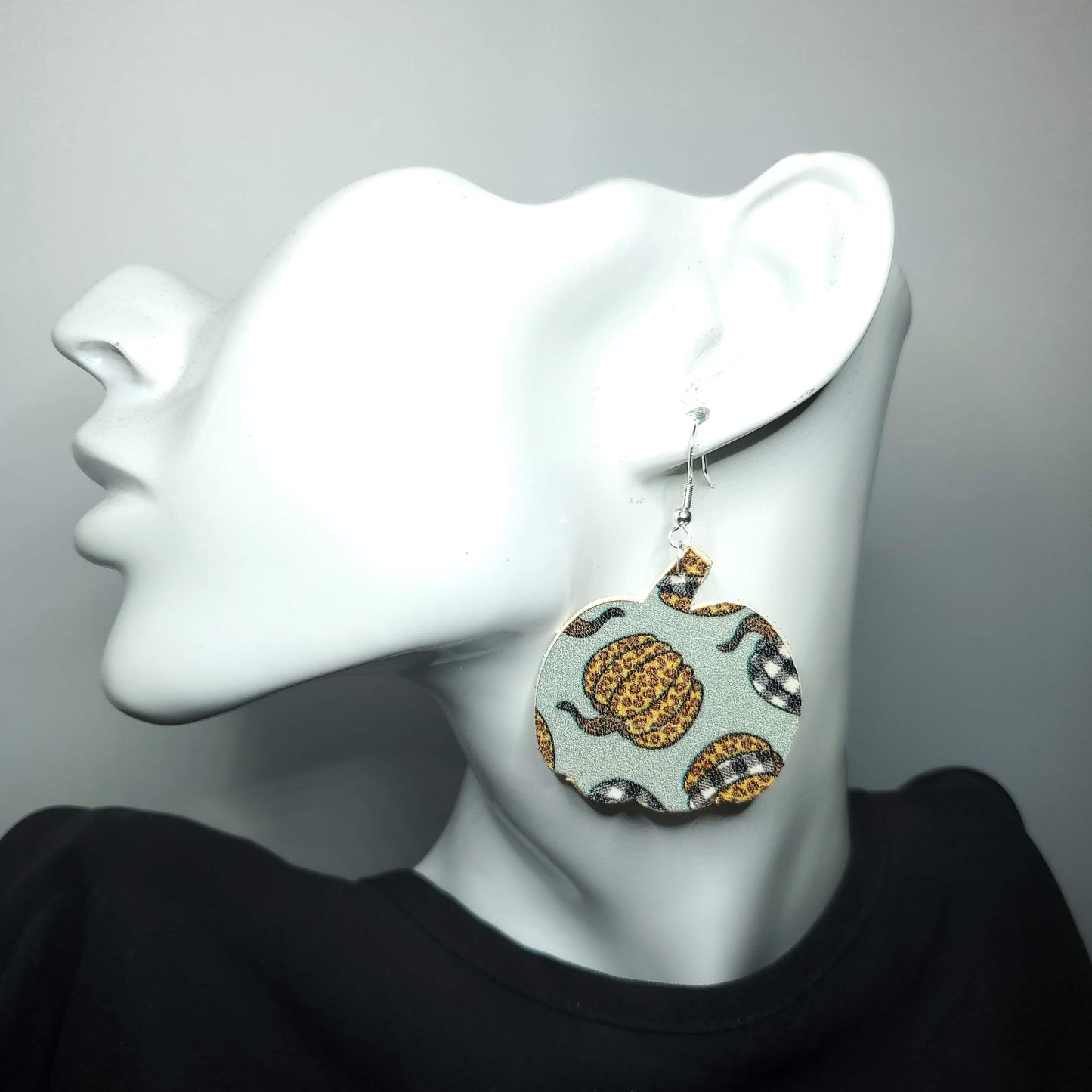 Leopard and Buffalo Plaid Pumpkin Earrings